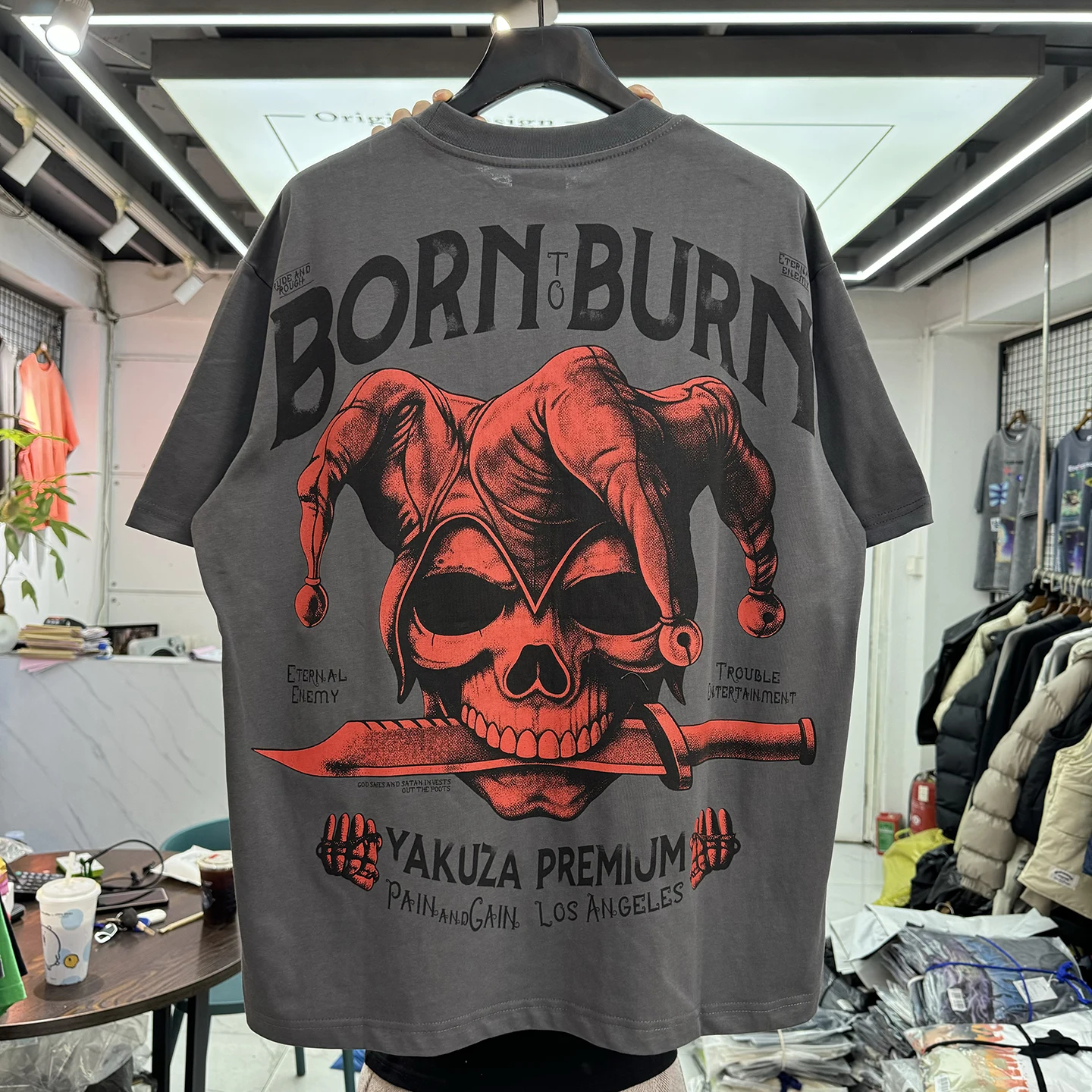 Retro High Street Unisex Oversize Short Sleeve T-Shirt Skull Clown Print Loose Fit Cotton round Neck Top for Men And Women