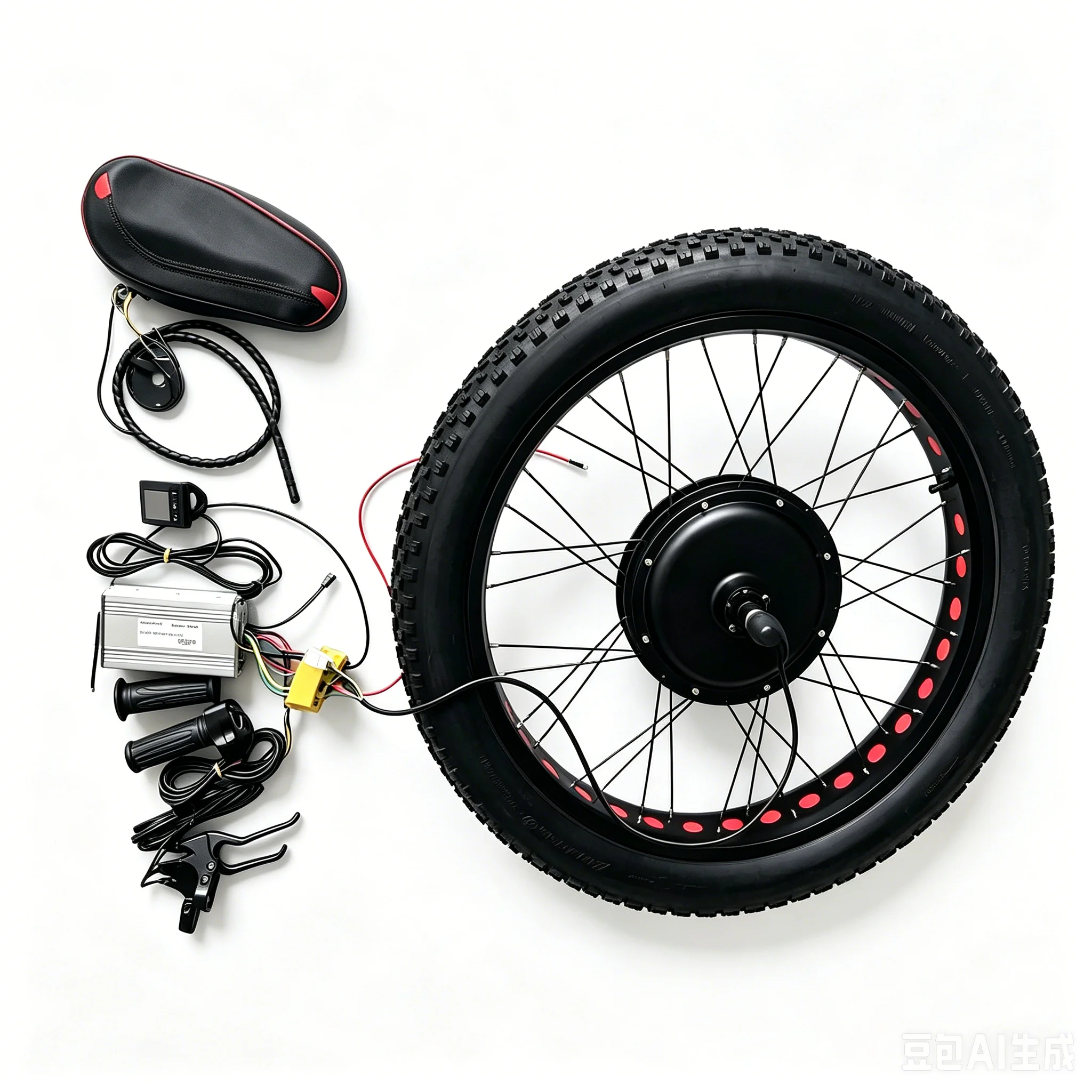 

26 Inch Fat Tire E-Bike Conversion Kit, 48V 1500W Brushless Front Hub Motor Complete Set with LCD Display, Throttle & Brake Levers