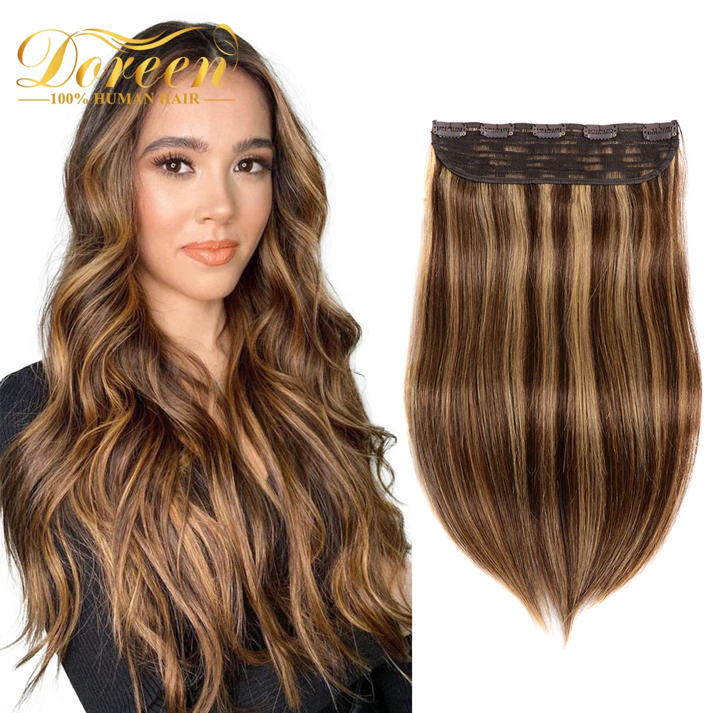 

Clip In Hair Extensions One Piece Human Hair with 5 clips Wear to Go New User Friendly Hairpieces Natural Hair Balayage Blonde