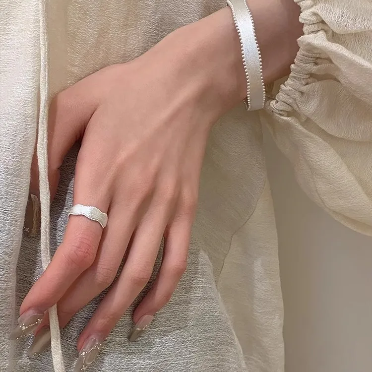 VENTFILLE 925 Sterling Silber Zuckerguss Geometrie Ring für Frauen Textur Unregelmäßige Perle Einstellbare Schmuck Geschenk Dropshipping – Detail 10