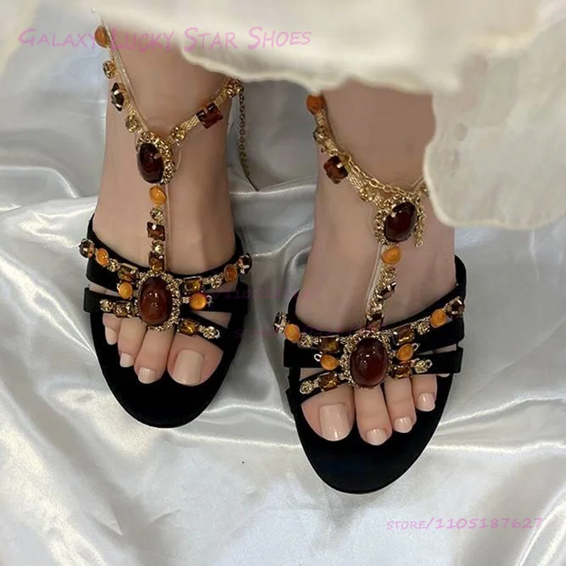 

Богемные красочные босоножки с бисером для женщин, черные замшевые этнические туфли на шпильке с круглым носком, открытой конструкцией, цепочкой, пряжкой и бахромой, украшенные бисером