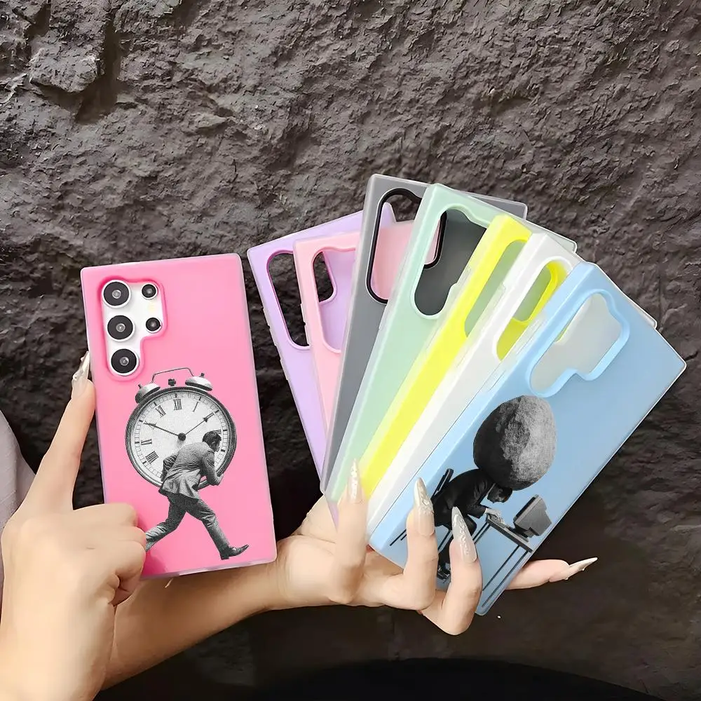 Phone Case Soft TPU Clear Case For Samsung S22-S26, 2-in-1 Detachable Multi-Color Card Holder People