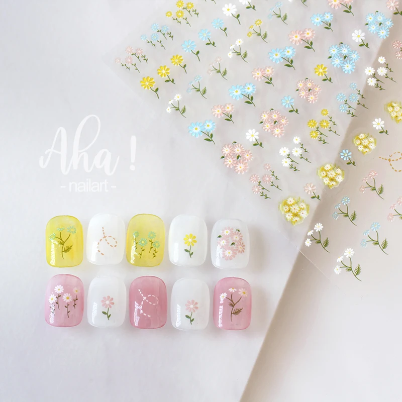 Pegatinas autoadhesivas para manicura, diseños 3D de primavera y verano, flores, tulipán, arcoíris, oso encantador, 1 unidad