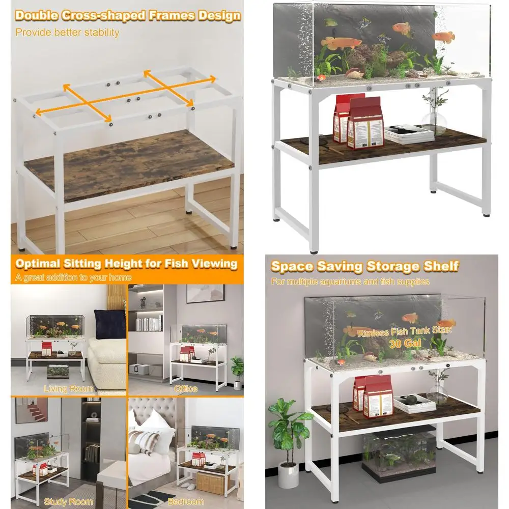 

Металлическая подставка для аквариума на 30 галлонов (2-ярусная) с местом для хранения, подходит для аквариумов для разведения, черепах и рептилий, 30 длина x 12 ширина x 20.5 высота, белая
