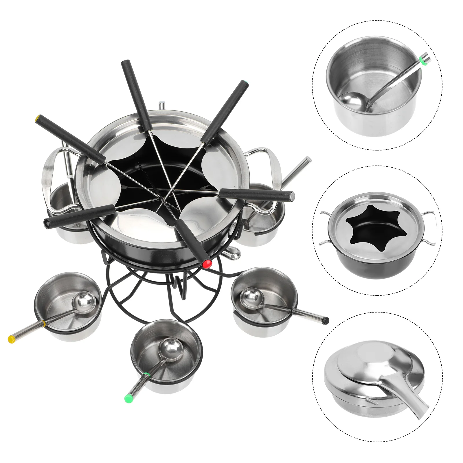 

Cheese Fondue Chocolate Fountain Kit Stainless Steel Pot Stove Camping Cookware Black Plastic Safe Cheeseits