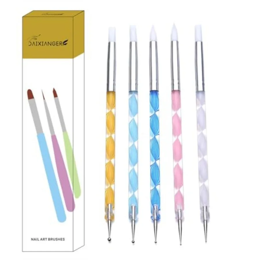 

5Pcs Dual-Ended Silicone Nail ing and Dotting Tool t, essional l Nail Smooting es and Placement Pens Eossing, Detail ration