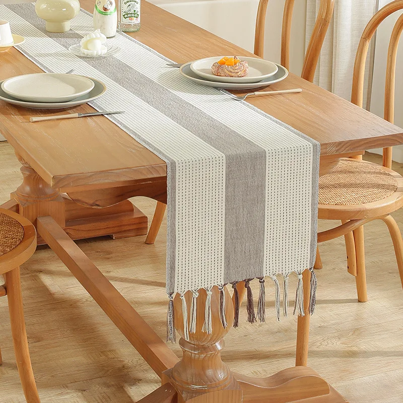 

Nordic Cotton Linen Table Runner Long Stripe Tassel Tea Table Flag Household Cabinet Cover Decorative Dining Table Cloth