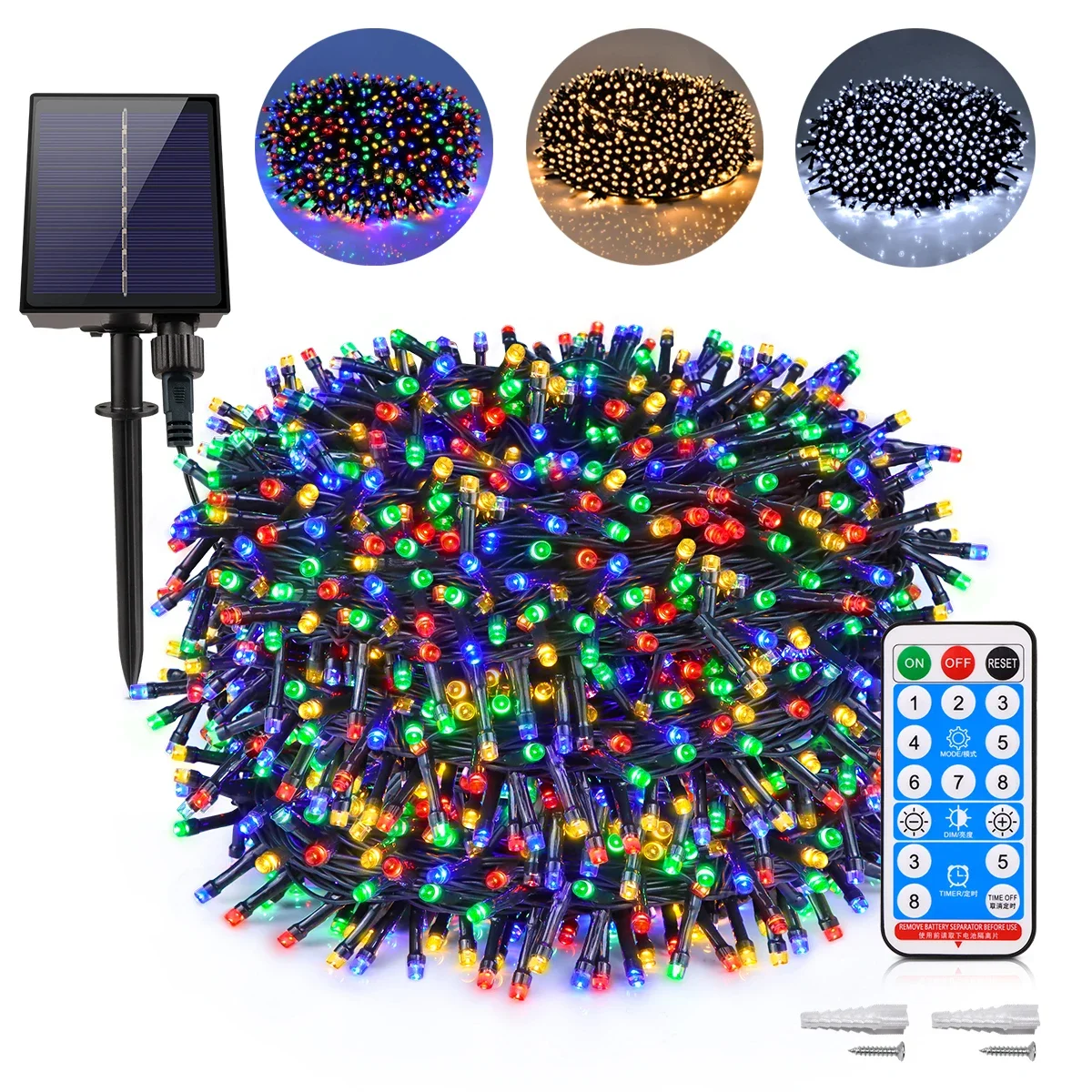 100M 50M Outdoor Solar String Fairy Light Waterproof Garland Large Solar Panel Fast Charge Lamp for Wedding Party Garden Decor