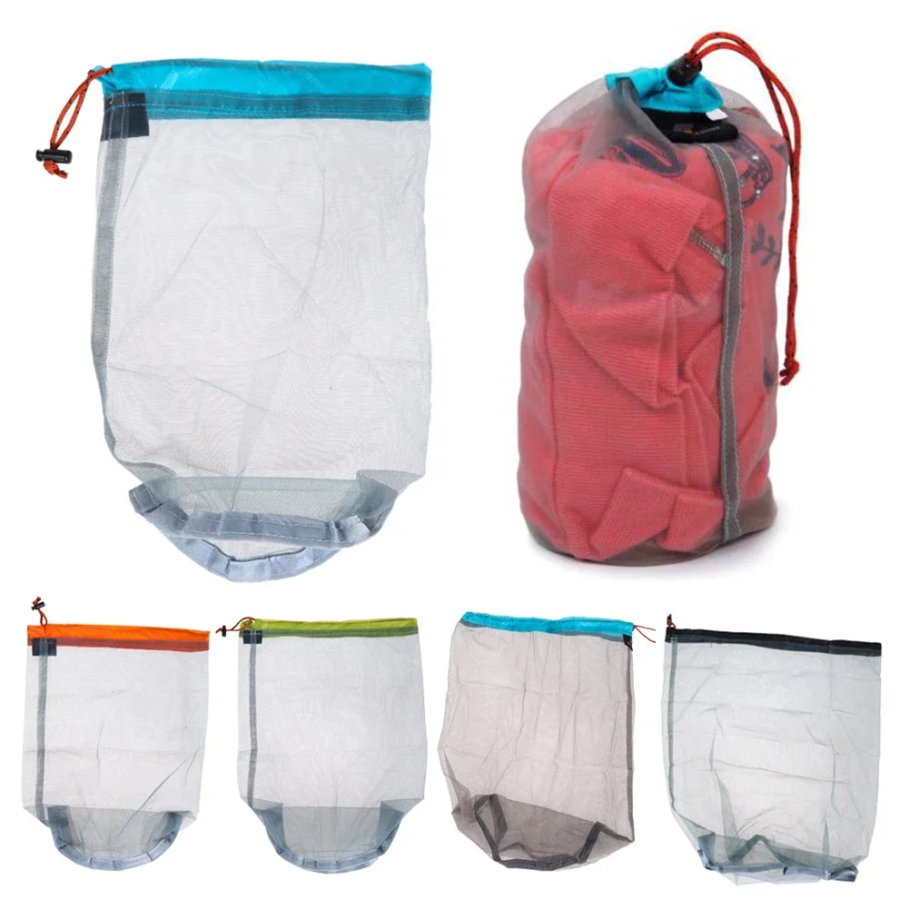 Camping Sports Mesh Storage Bag Ultralight Travel Stuff Sack Drawstring Storage Bag Traveling Organizer Portable Outdoor Tool