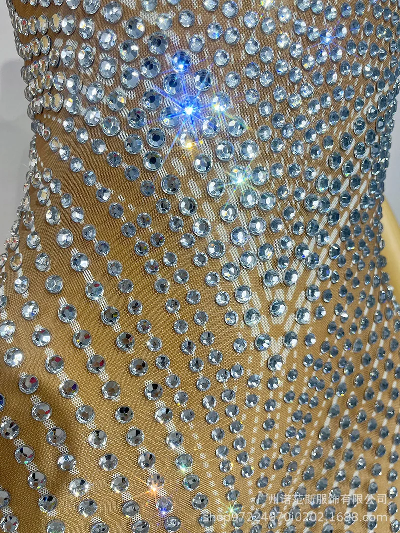 Premium Silver Rhinestone Sexy Fake Meat Dress Engagement Banquet High-end Banquet Host Evening Dress Bachelorette Party Dresses