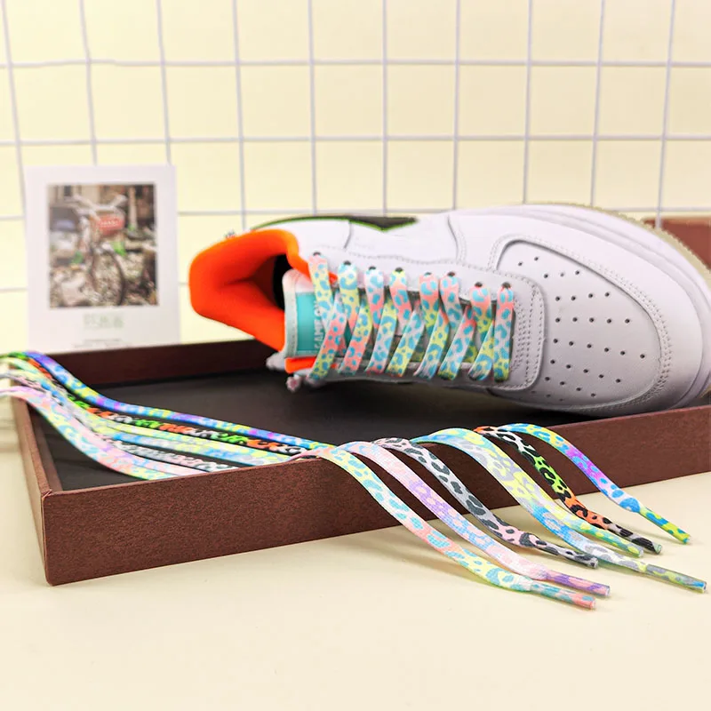 Fashion Flat Shoelaces for Sneakers Color Leopard Print Tie-dye Gradient Shoelace Rope Men Women for AF1 AJ1 Canvas Shoe Laces