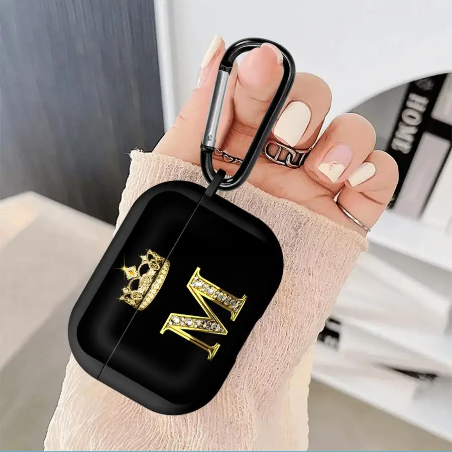 

Case For Airpods Pro2 Pro3 Pro 4 1 3 2 Earphone Cases Cover Diamond Crown Letter M N