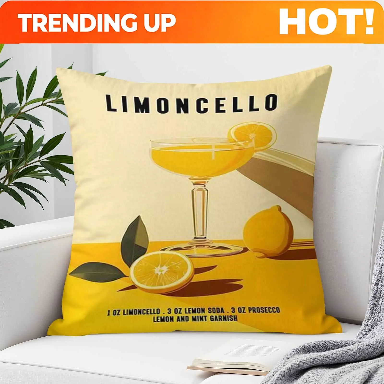 Customize 1pc of Limoncello Cocktail Art Print Decorative Square Pillow Covers, Featuring Double-Sided Printing, Measuring 18X18