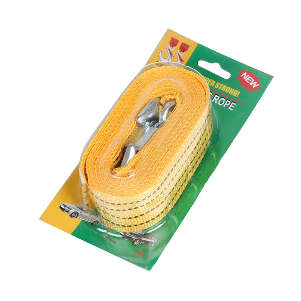 Heavy Duty 3 Ton Car Tow Cable 4 Meter Nylon Trailer Rope with Latch Hooks & Safety Strap for Towing and For Recovery