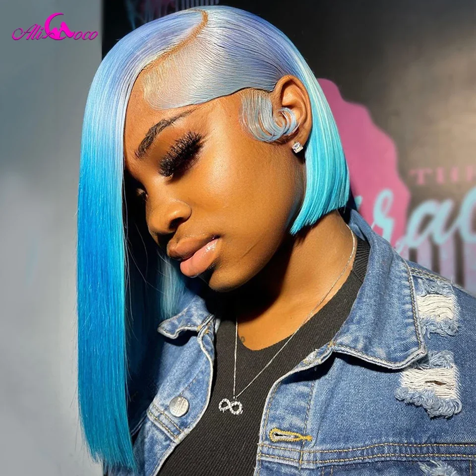 #T Grey Blue Purple Pink Colored Wigs Short Bob Wig 13x4 Lace Frontal Human Hair Wigs For Women Bob Brazilian Frontal Wigs