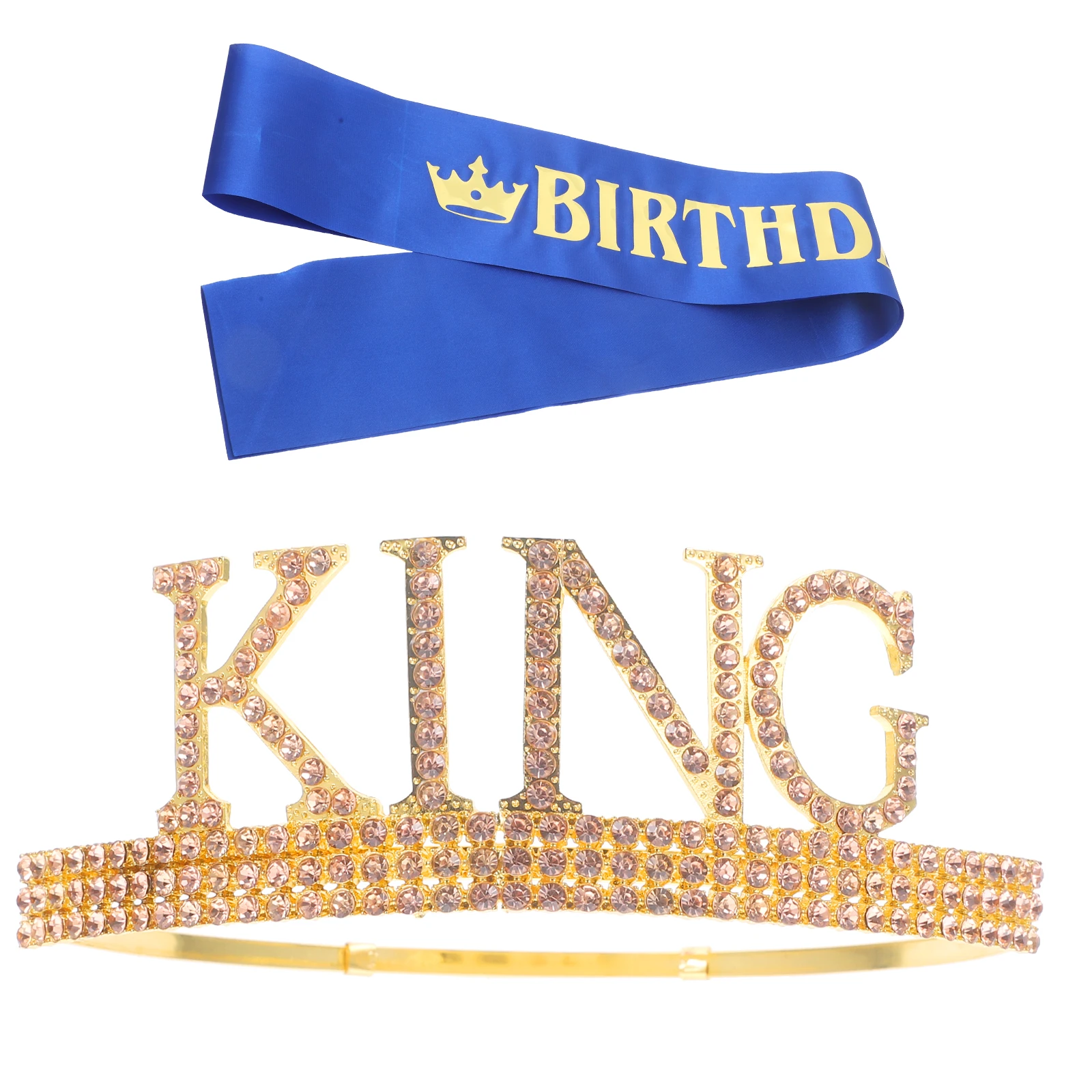 1 Juego de 1 Juego de faja de corona de diamantes de imitación, corona de rey para hombres, decoraciones para fiesta de cumpleaños, accesorios de disfraz de actuación con purpurina para graduación