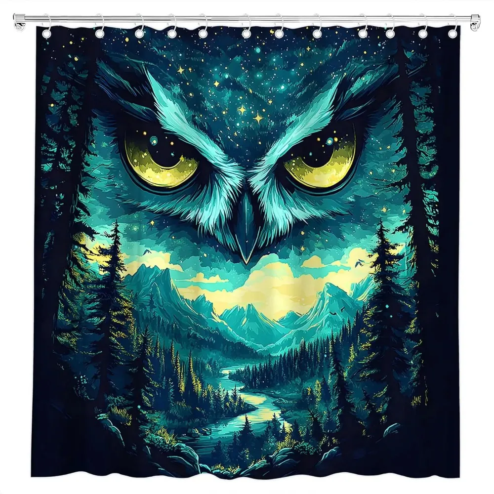 

Мистическая занавеска для душа с изображением сов в лесу, водонепроницаемая тканевая занавеска с фантастическим звездным небом