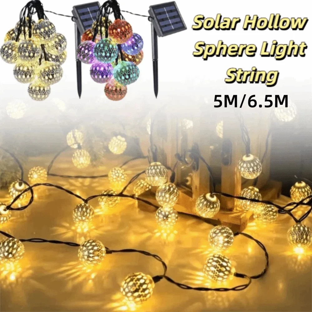 

Gold Ball Solar LED String Lights Iron Round Ball Waterproof Outdoor String Lights Creative Design Silver Ball Solar String Lamp