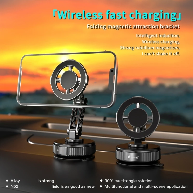 Heavy Duty Phone Mount For Vehicle Dashboard Features Foldable Arms And Vacuum Base for 4 To 7 Inch Phones