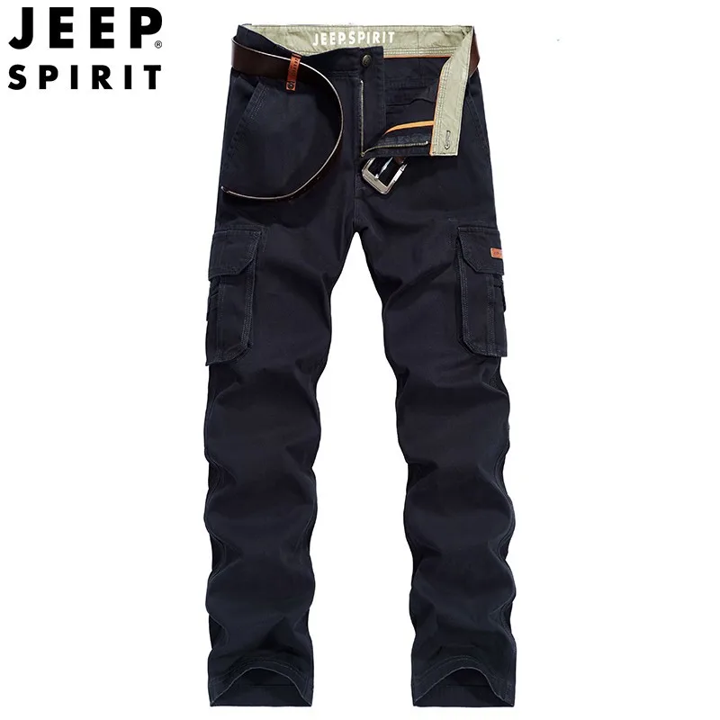 JEEP SPIRIT  Men Straight Outdoor Casual Multi-pocket Pants Stretch Cotton Material Fashion High Quality Overalls