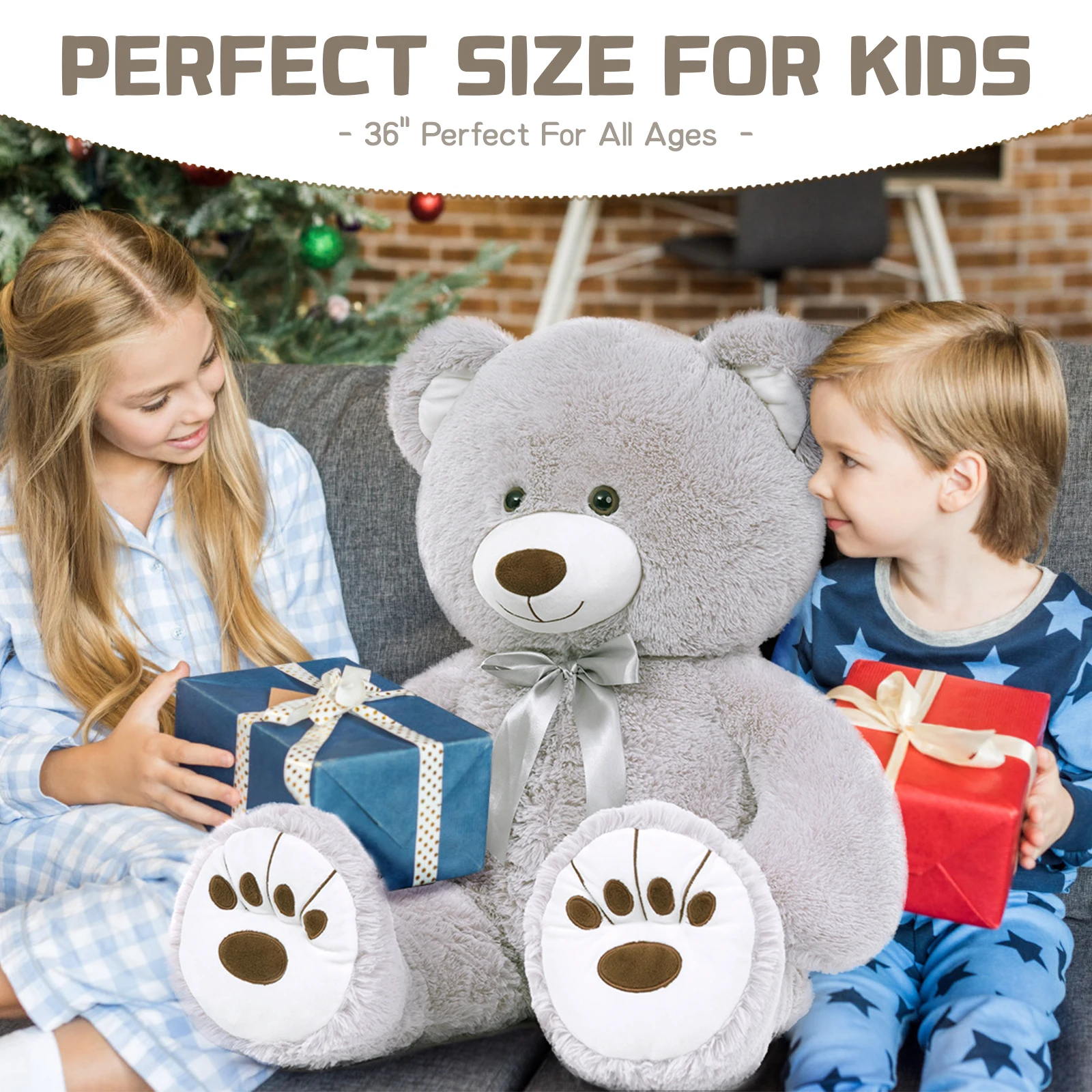 حيوان محشو عملاق من MorisMos، دمية دب رمادية كبيرة مقاس 36 بوصة لاستحمام الطفل، قطيفة بالحجم الطبيعي للأطفال، الصديقة، عيد الميلاد، عيد الحب #4