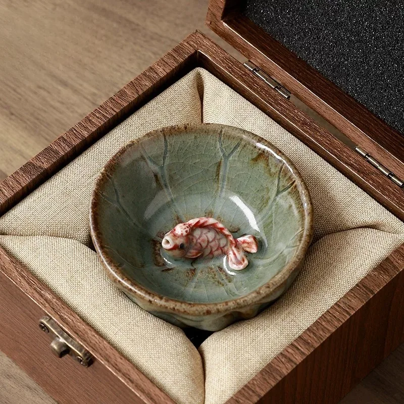 Every year, there are fish shino firewood burning master cup tea set teacup single cup coarse pottery bowl cup birthday gift