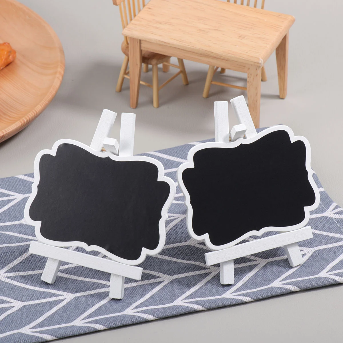 

12 Pcs Mini Chalkboards Message Blackboard Erasable Movable Seat Display Tag Bamboo