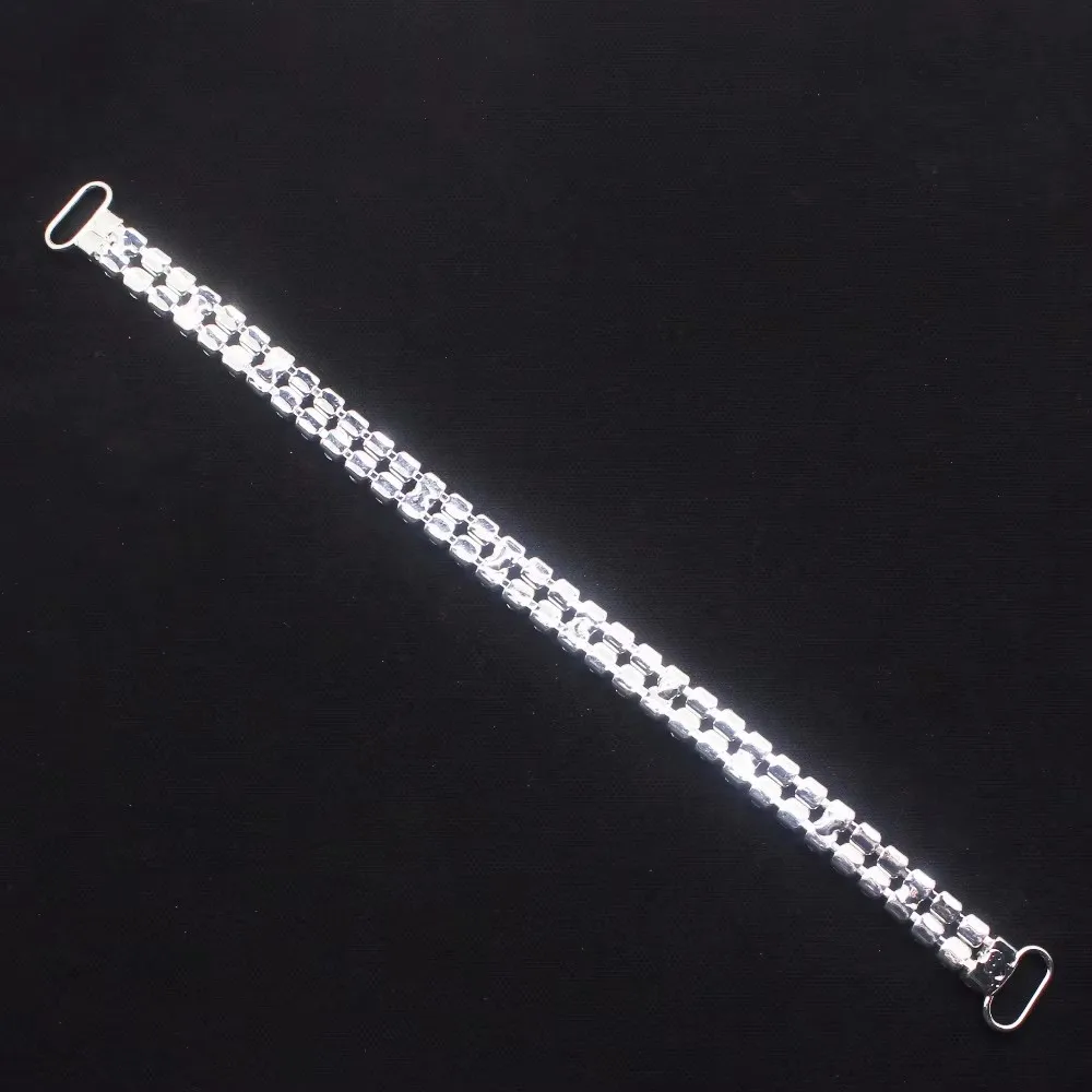 Glamour 2 Row 10pcs 160mm Full Clear Crystal Rhinestone Bikini Connectors Buckle Metal Chain For Swimming Wear Bikini Decoration