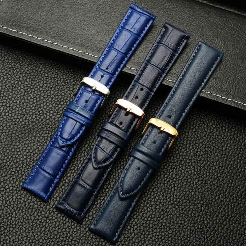 Genuine Leather Blue watcband For rossini citizen watchband 16mm 18mm 20mm 21mm 22mm 23mm watch band cow leather strap