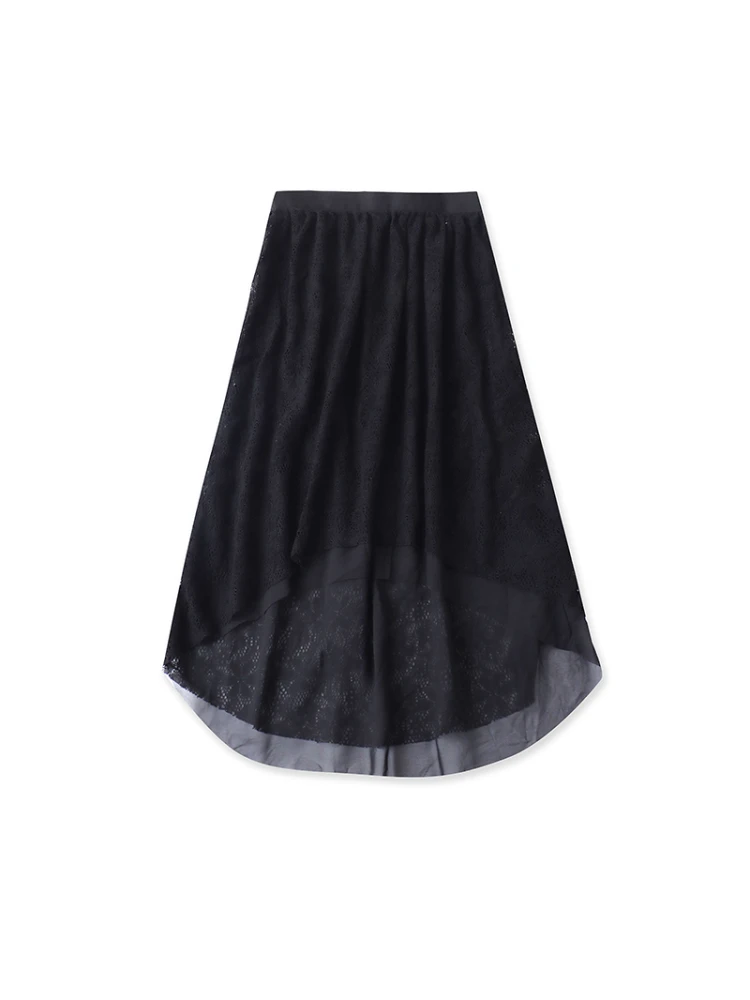 

Новая весенняя женская юбка миди А-силуэта с кружевом, свободного кроя, со средней талией, однотонная, для повседневной носки, с асимметричным подолом