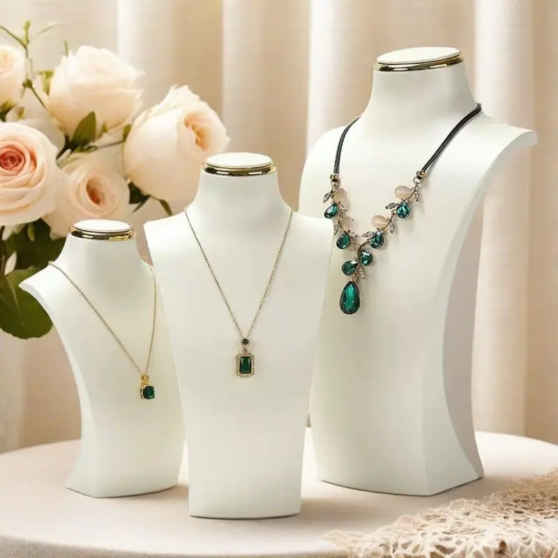 

PU White Mannequin Shelf Necklace Pendant Chain Jewelry Display Stand Holder Decorate Bracelet Jewelry Rack Show