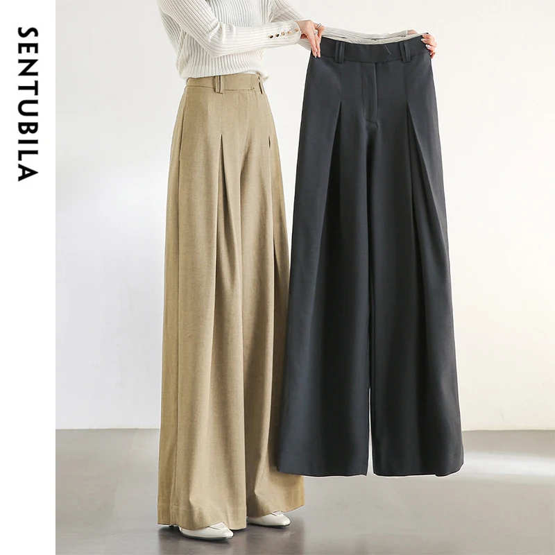 SENTUBILA Women Autumn Wide Leg Pant Office Lady Work Wear Trouser 2024 Fall Fashion Elegant Commute Full-length Pants 133K51993