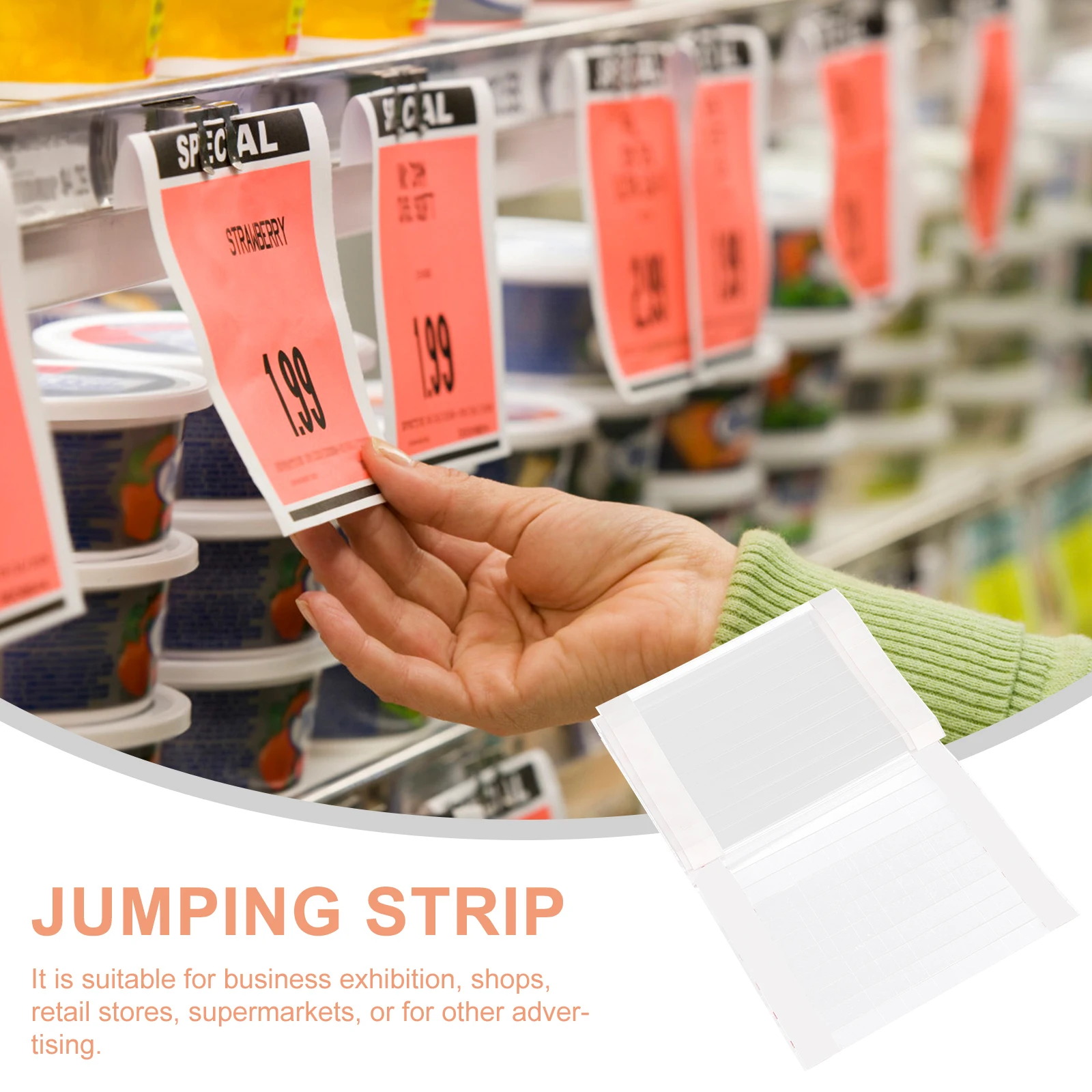 

100 Pcs Advertising Jumping Strip PVC Supermarket Shaker Price Tag Holder Display Sticker Wide Application Retail Stores
