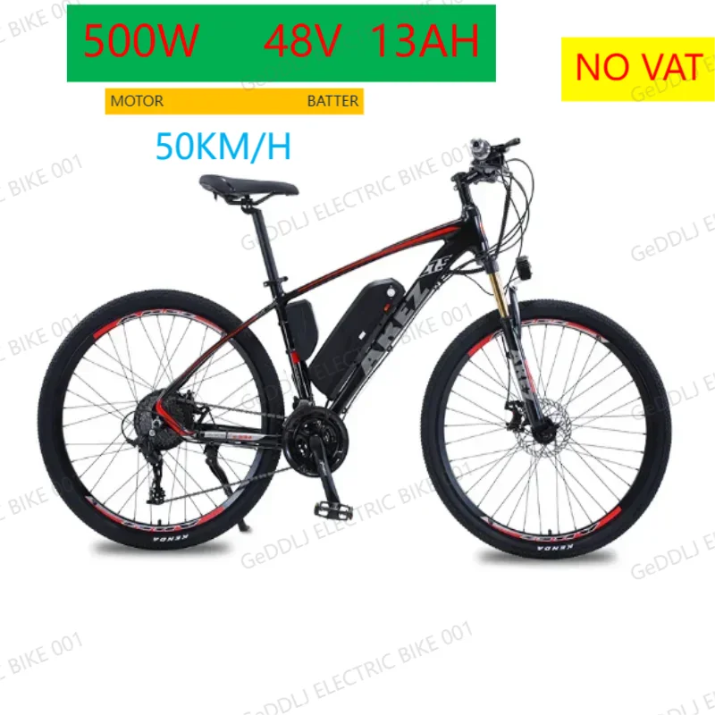 

AKEZ EU/US Electric Bike 27.5'' Electric Mountain Bike with 50 Miles Range 500W 48V 13AH Removable Battery LCD Display Free Bike