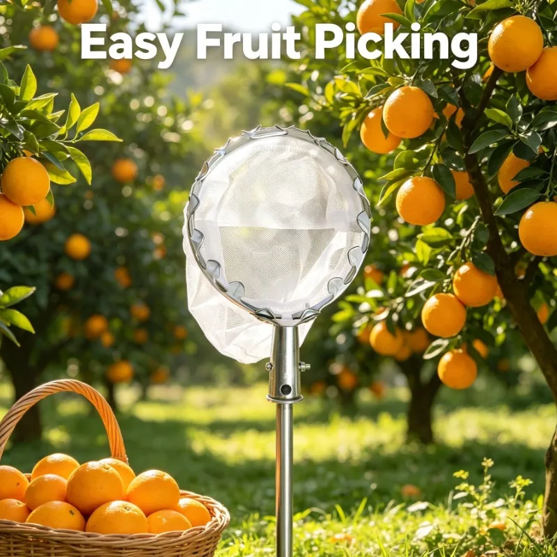 Stainless Steel Fruit Picker Head With Net Bag For High Branch Harvesting Apples Oranges Pears Garden Tool