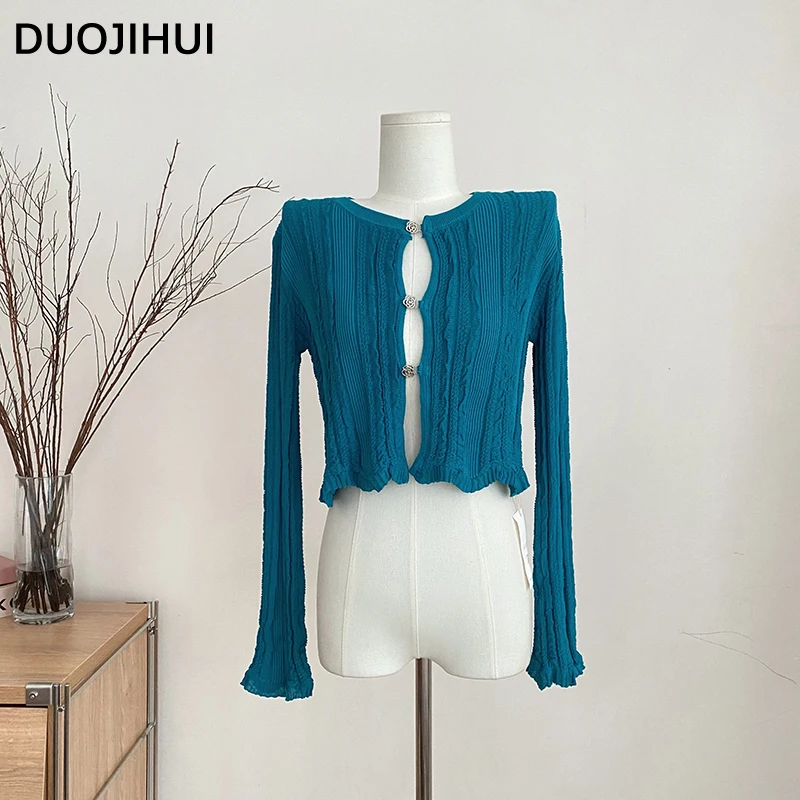 DUOJIHUI Autumn New Solid Color Slim Female Cardigan Fashion Single Breasted 4-colors Simple Long Sleeve Knitting Women Cardigan