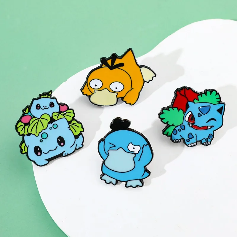 Pokemon Psyduck Cartoon Broochs Anime Figures Bulbasaur Creative Q Figural Schoolbag Clothing Decoration Children Birthday Gifts