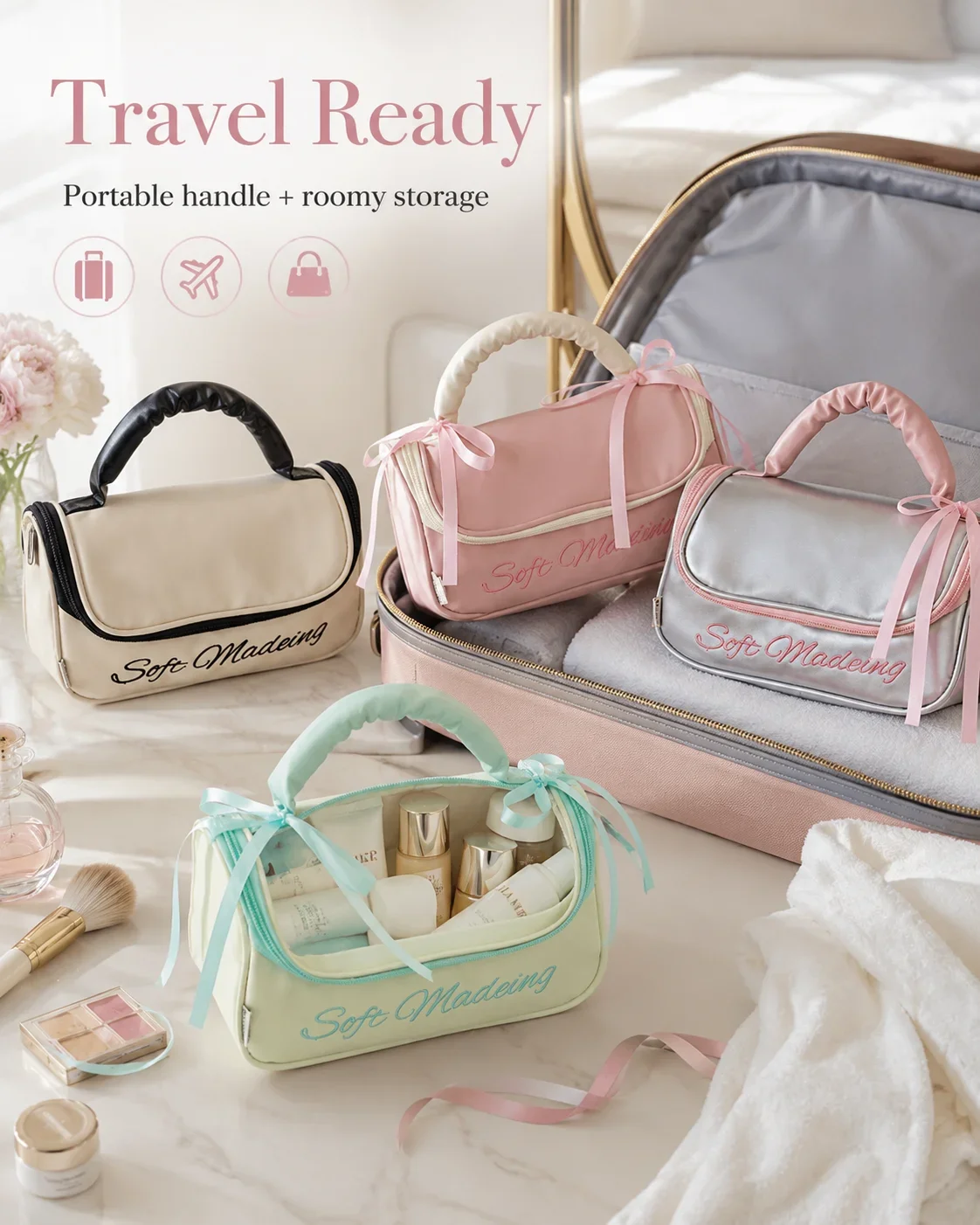High Beauty Large Capacity Handheld Makeup Bag, Ballet Style Cosmetic Pouch, Travel Toiletry Organizer for Girls