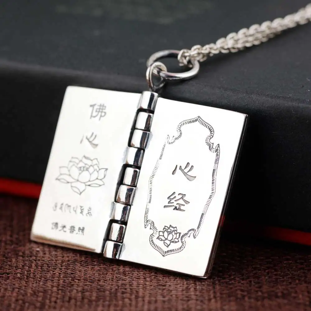 

FNJ Buddha Book Shape Pendant 990 Silver Original Pure S990 Sterling Silver Pendants for Jewelry Making Women