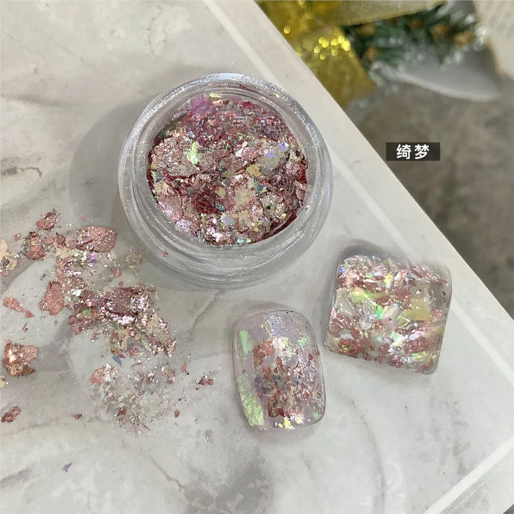 4병 반짝이는 골드 실버 포일 오팔 네일 글리터 플레이크 불규칙한 얼음 크리스탈 오팔 스팽글 요정 무지개 빛깔의 네일 장식 U4/