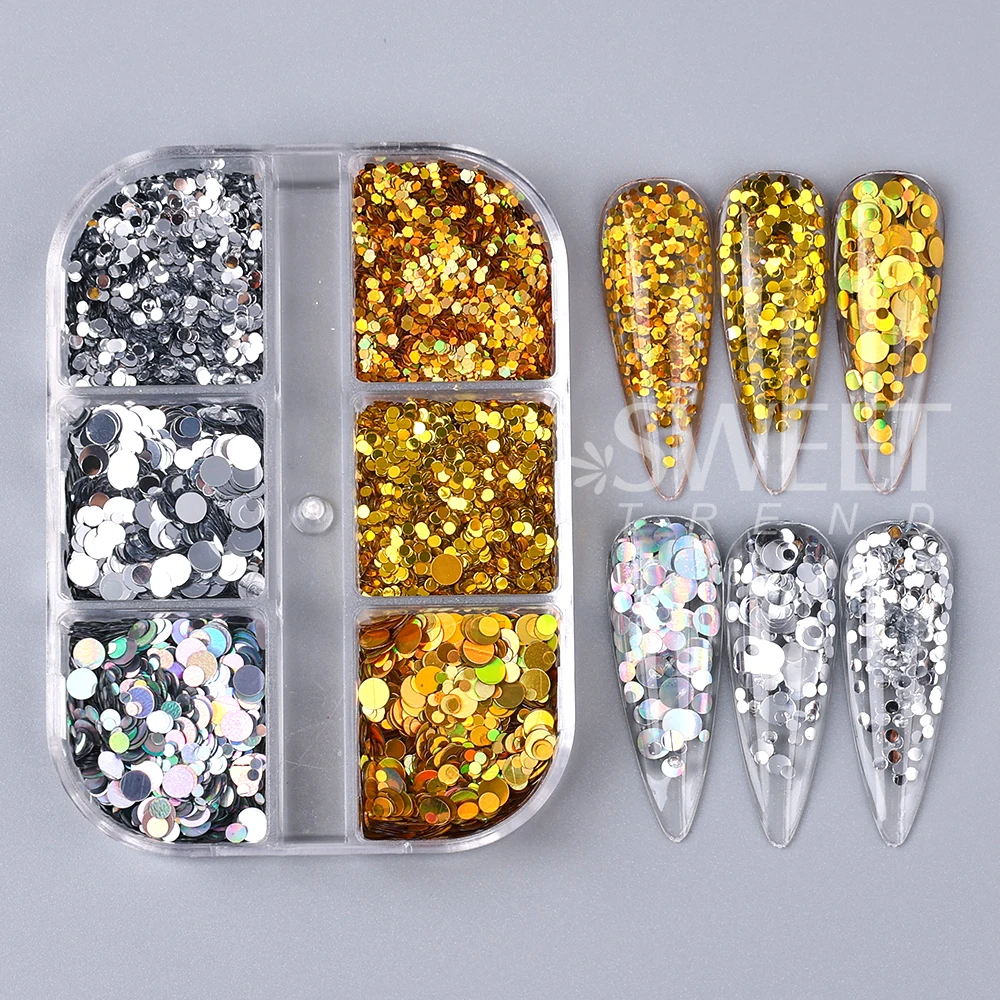 2 صناديق ندفة الثلج مسمار بريق الترتر المجسم الذهب الفضة Paillette رقائق مستديرة البولكا نقطة تصميم عيد الميلاد مانيكير ديكور