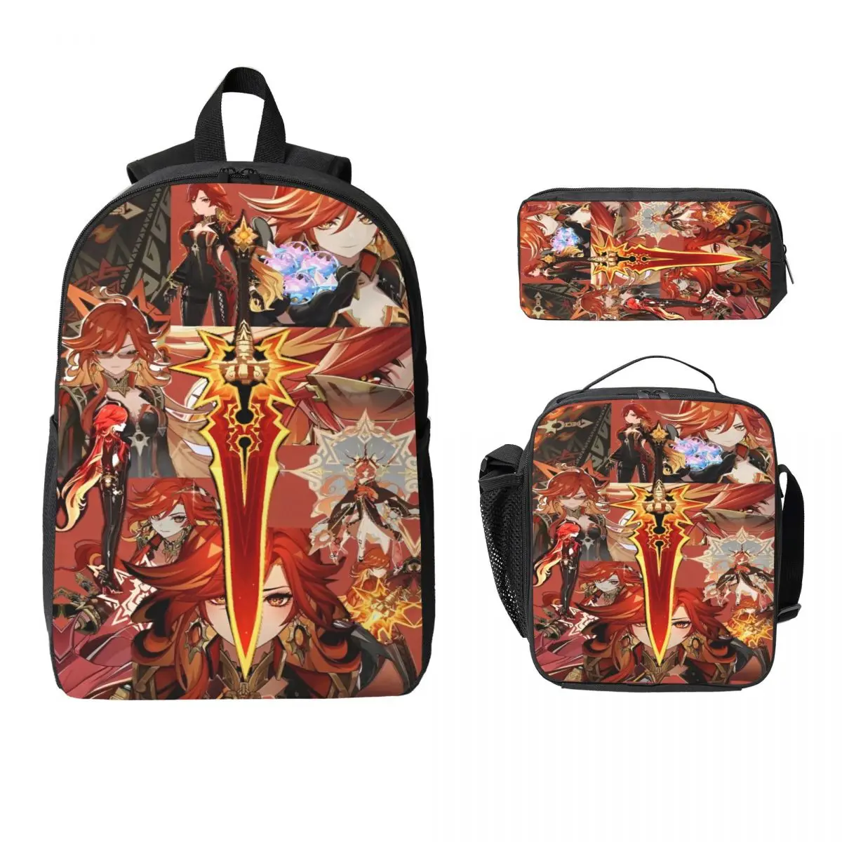 

3Pcs Genshin Impact Backpack Set for Children Pencil Boxes Bookbag Sets with Lunch Box For Primary School Students Knapsack