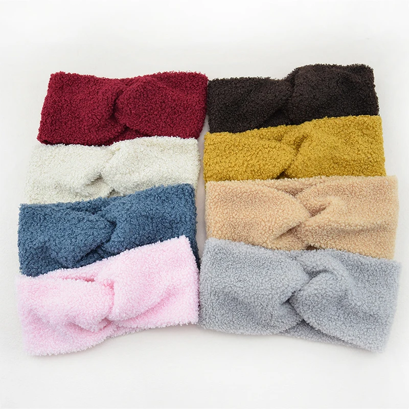 Lamb Wool Knitted Hairbands Cashmere Cross Headbands Wide Warm Twist Stretch Ear Warmer Turbans Fluffy Hair Accesssories