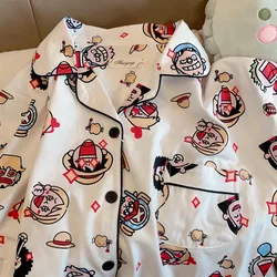 One Piece Luffy Cartoon Animation Printed Long-sleeved Trousers Pajamas Set Spring and Autumn Casual Men's and Women's Home Wear