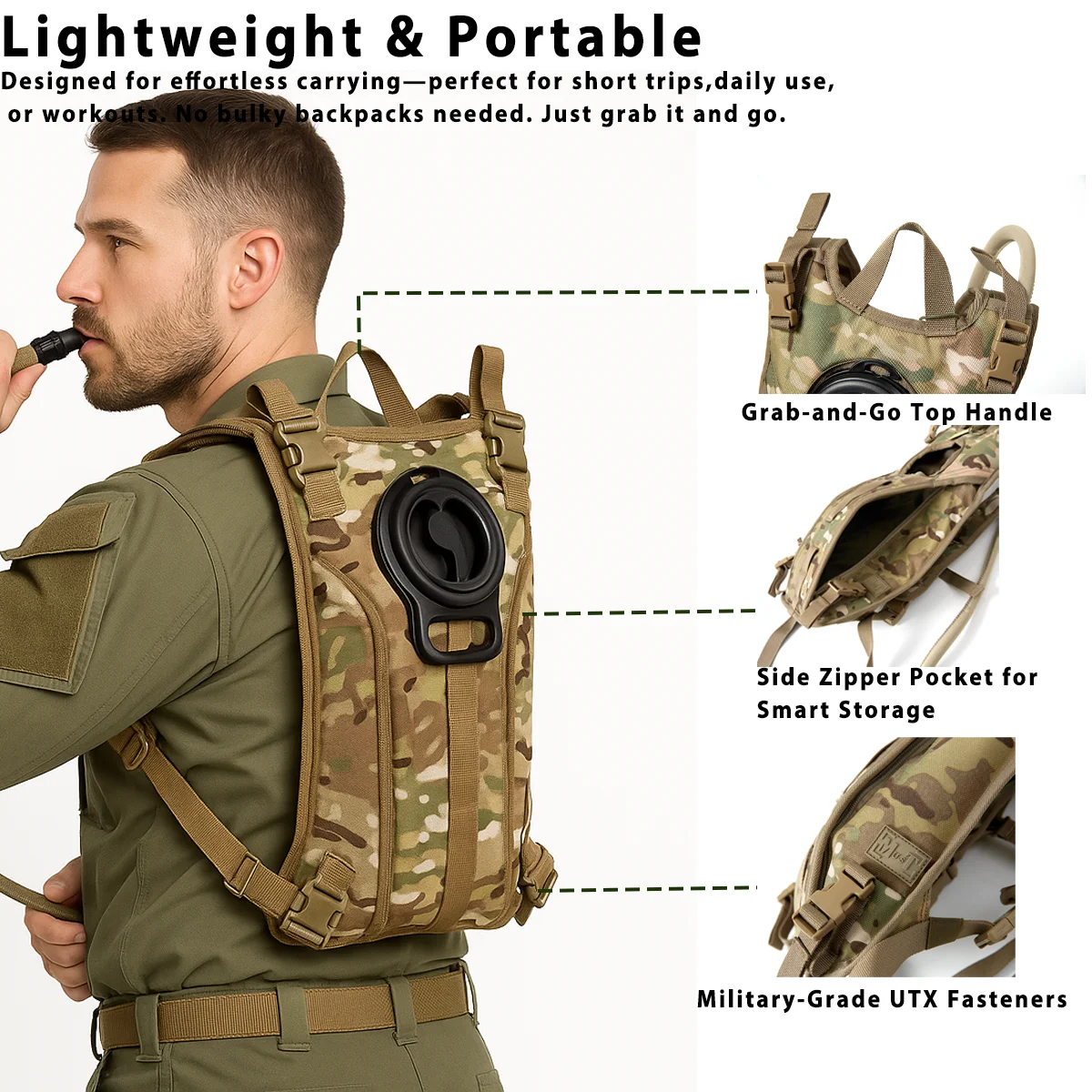 حاملة الترطيب USMC ILBE - مموهة متعددة التضاريس، تتضمن المثانة سعة 3 لتر، عبوة مياه عسكرية مولي #3