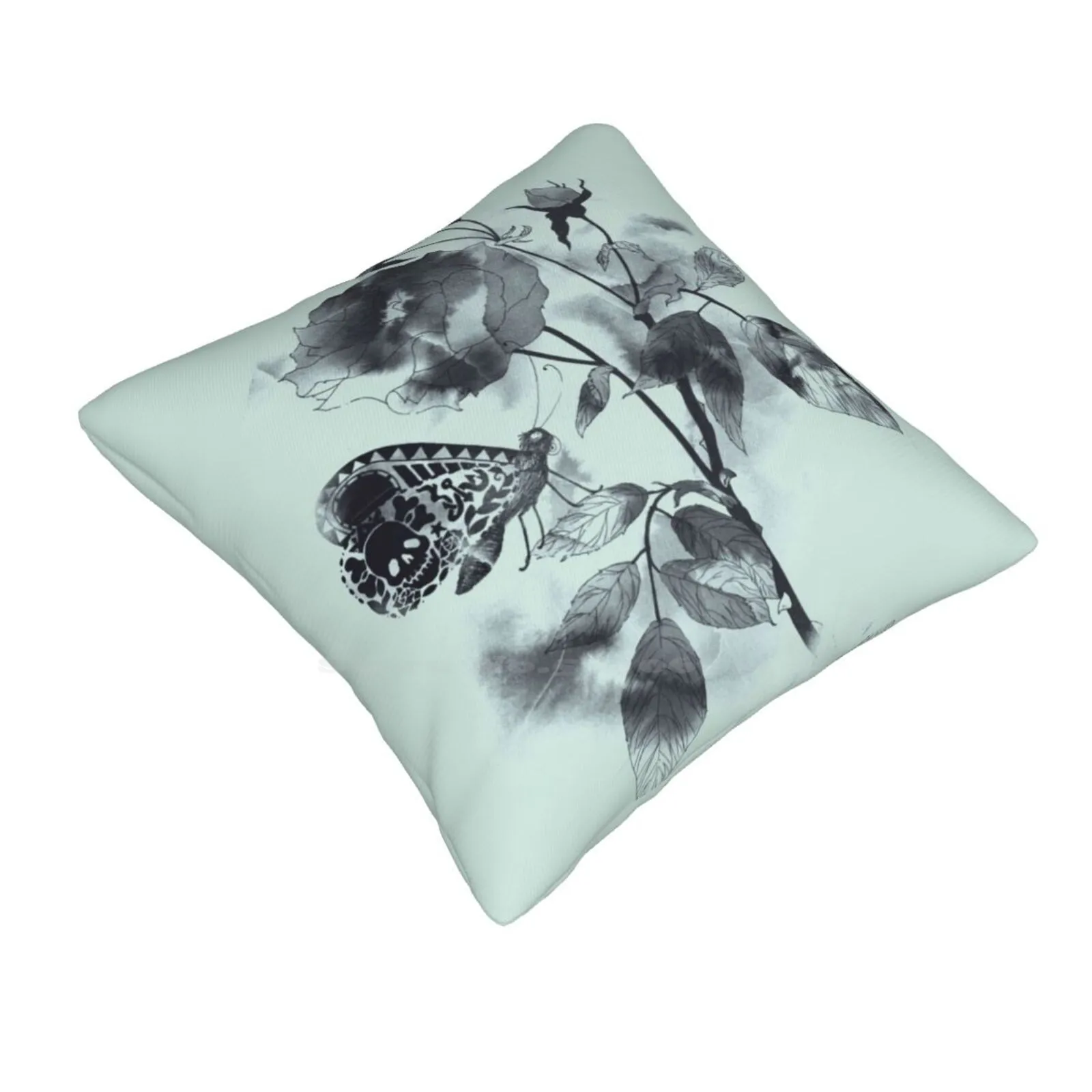 Inked Throw Cushion Pillow Cover Butterfly Skull Tattoo Ink Watercolor Nanquim Beauty Nature Animals Insect Flower Rose Leaves