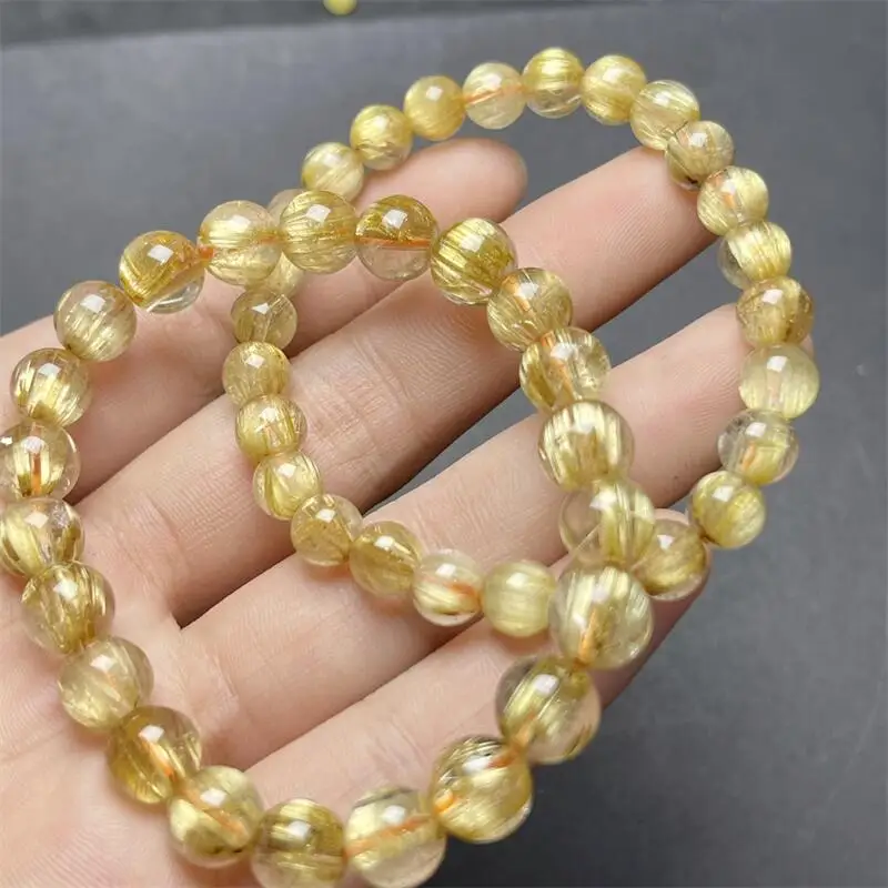 7/8MM Natural Golden Rutilated Quartz Bracelet Charms Handmade Fortune Energy Bangle Mineral Woman Amulet Jewelry Gift 1PCS