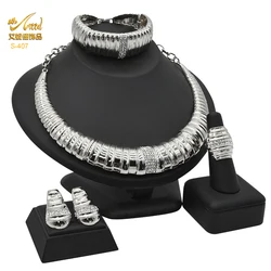 ANIID Dubai Golden Jewelry Set Bridal African Luxury Woman Hawaiian Jewellery Silver Color Wedding Necklace Earrings Set Gift