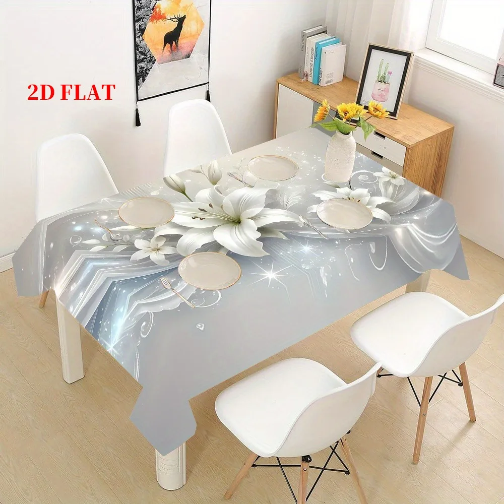 1pc Elegant Lily Flower Tablecloth - Rectangular Luxury Suitable for Indoor/Outdoor Use, Machine Washable Durable Table Cover wi