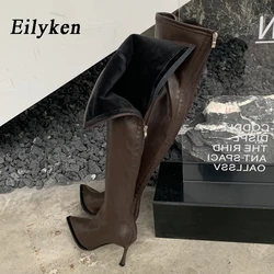 Eilyken White Over The Knee Boots Women's Fashion Pointed Toe Zip Stiletto Thin Heels Long Thigh High Shoes Zapatos Mujer